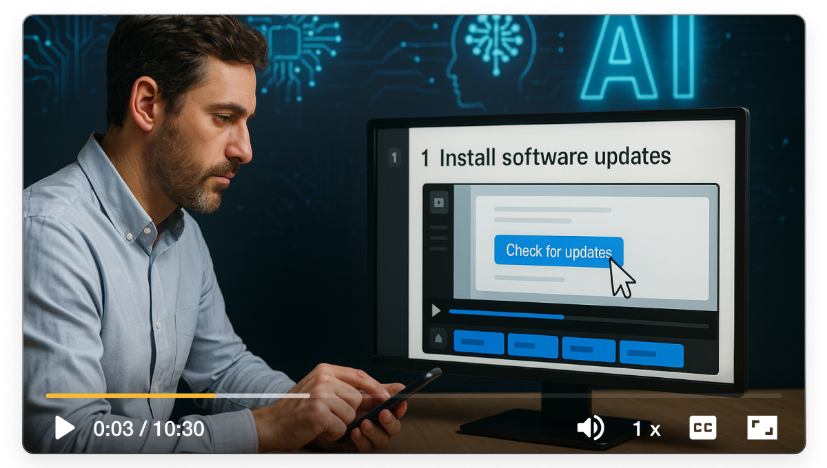 Release notes video creator in Visla showing a product manager turning a long text changelog into a short branded video update